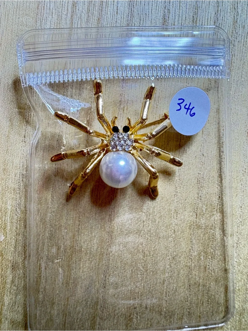 Gold Pearl Spider Brooch with Clear Crystals - Women's Jewelry